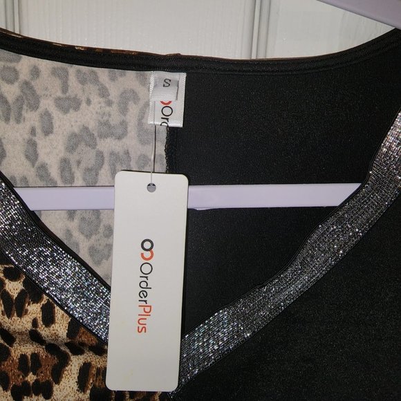OC Order Plus Large open shoulder black & cheetah print Shirt Blouse NWT - Picture 11 of 14